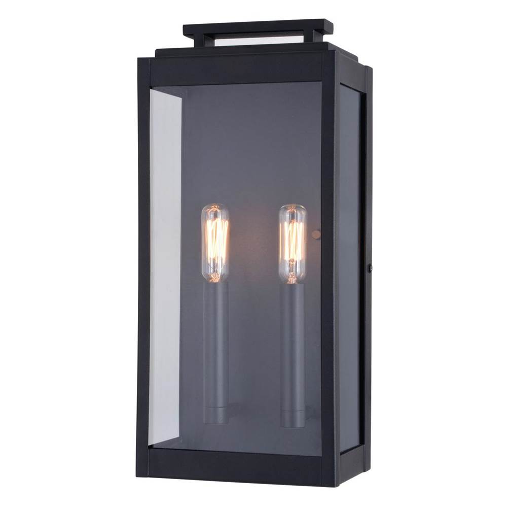 Vaxcel Hampton 2 Light 15.5-in H Black Indoor Outdoor Wall Lantern Fixture with Clear Glass