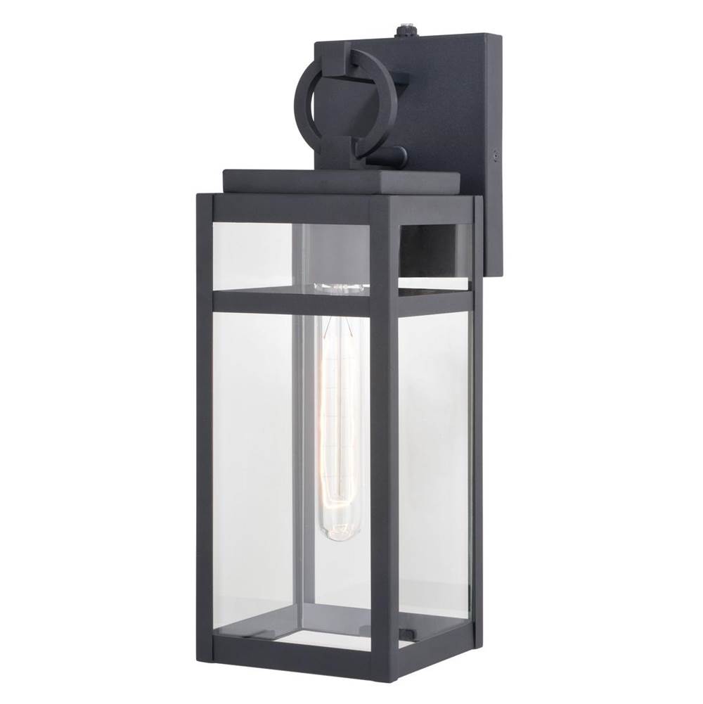 Vaxcel Hubbard 5-in W 1 Light Dusk to Dawn Textured Black Outdoor Wall Lantern Clear Glass Shade, LED Compatible