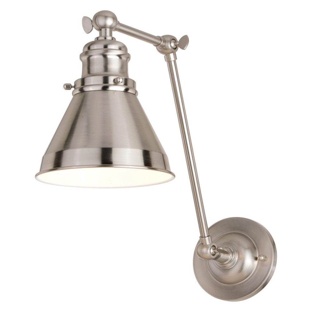 Vaxcel Alexis 6 in W Satin Nickel and Matte White Adjustable Swing Arm Wall Lamp with Metal Shade