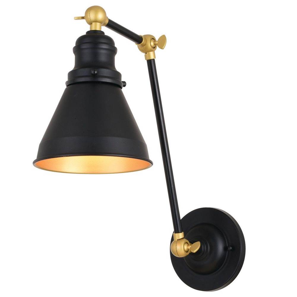 Vaxcel Alexis 6 in W Oil Rubbed Bronze and Satin Gold Adjustable Swing Arm Wall Lamp with Metal Shade