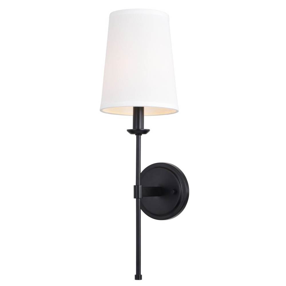 Vaxcel Camden 1 Light Matte Black Wall Sconce Fixture White Linen Fabric Shade, LED Compatible