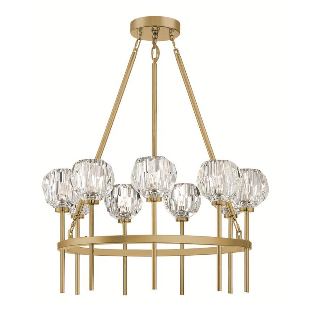 Zeev Lighting 9-Light 26'' Modern Candle Style Aged Brass Crystal Chandelier