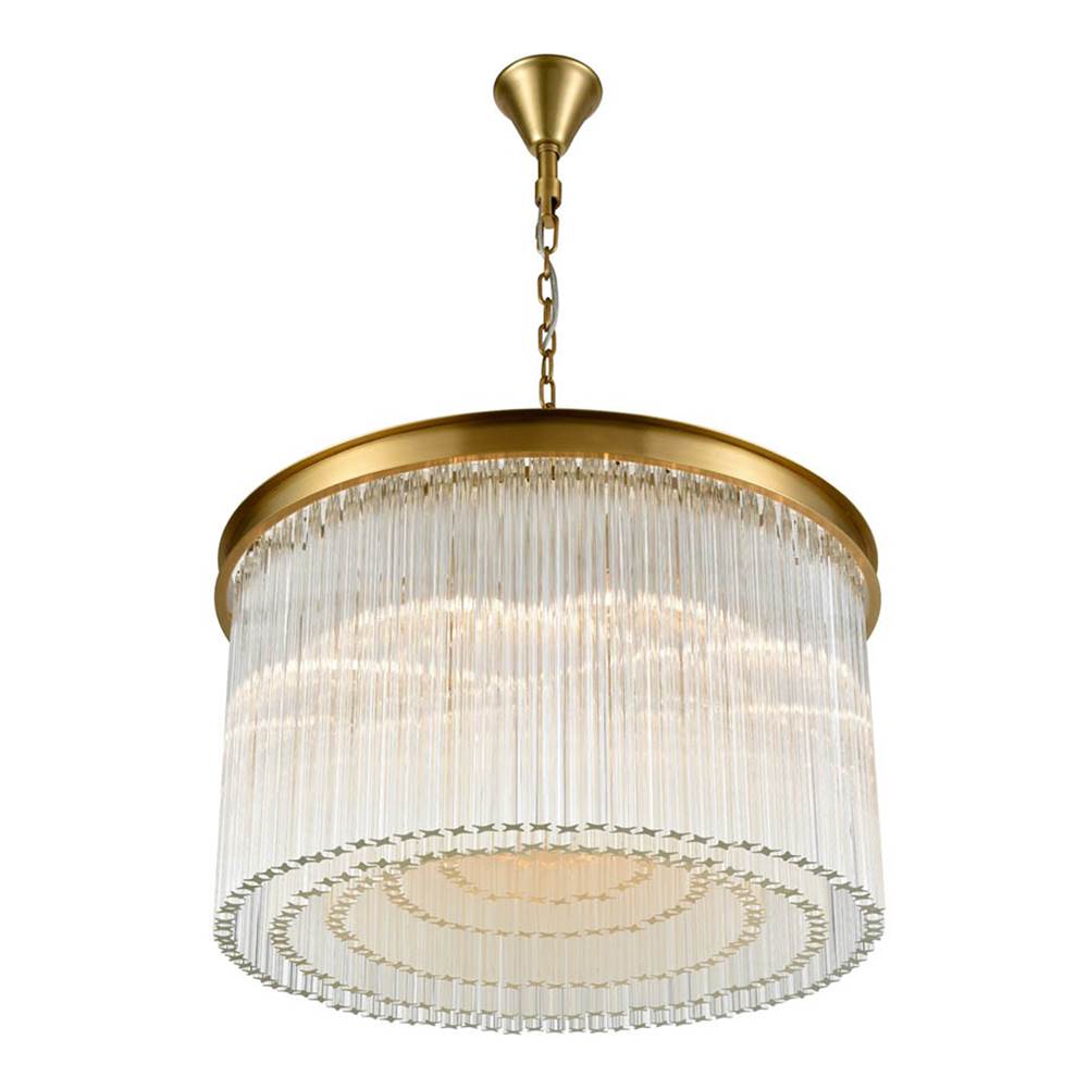 Zeev Lighting 15-Light 30'' Round Aged Brass Inverted Tiered Crystal Chandelier