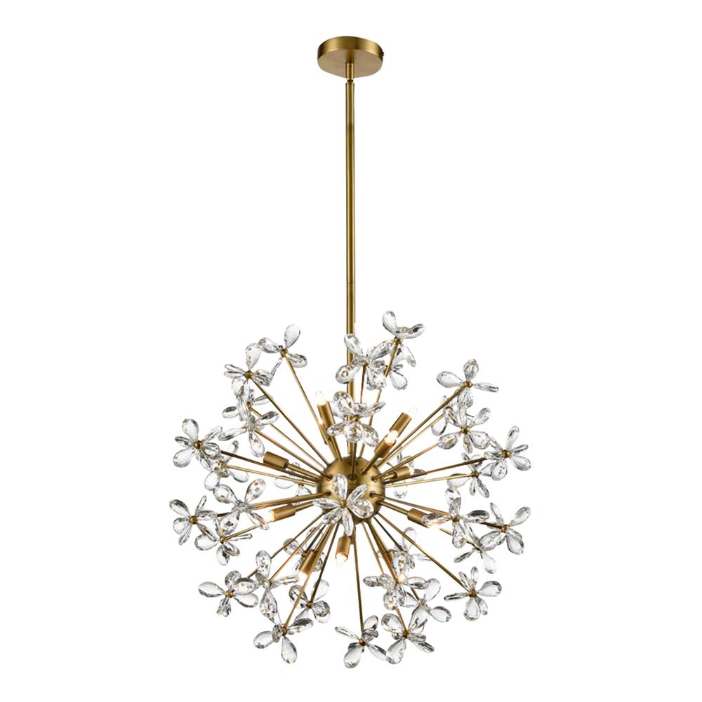 Zeev Lighting 8-Light Floral Crystal Pedal Sputnik Aged Brass Pendant Light