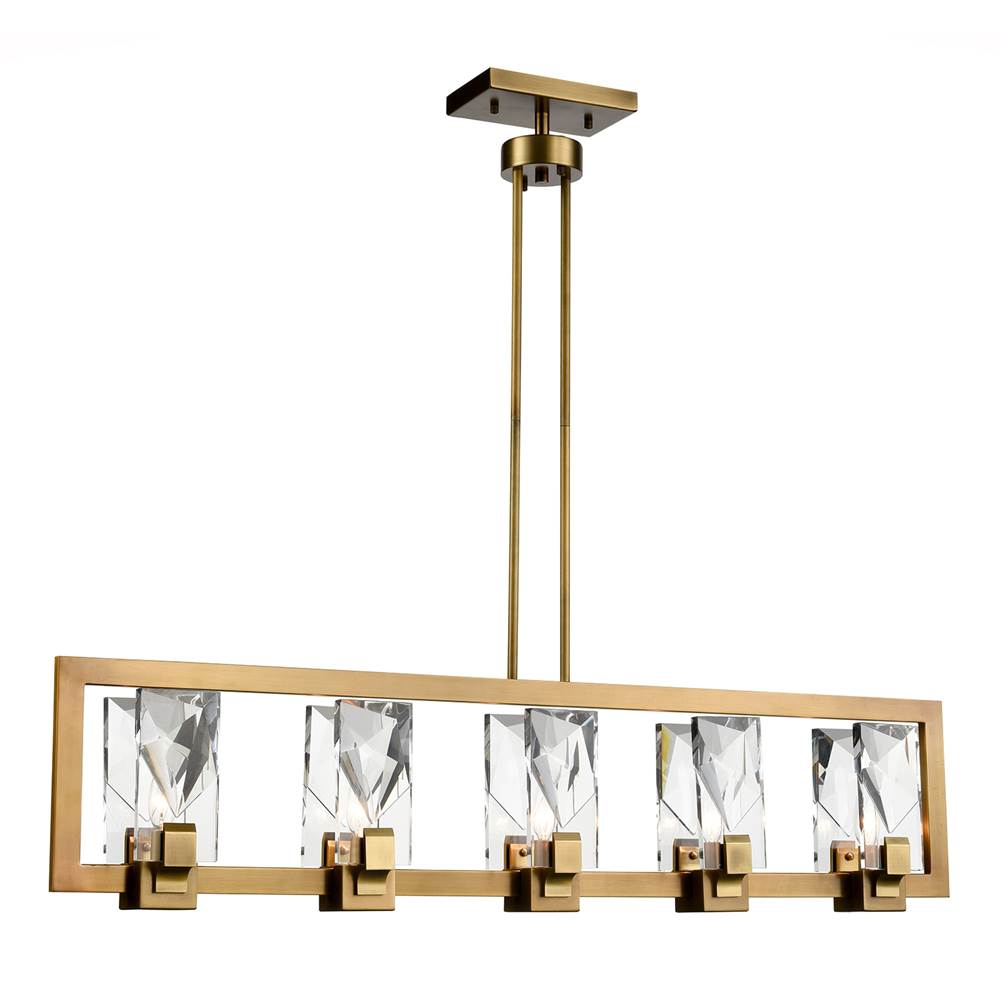 Zeev Lighting 5-Light 46'' Sleek Linear Aged Brass Crystal Chandelier
