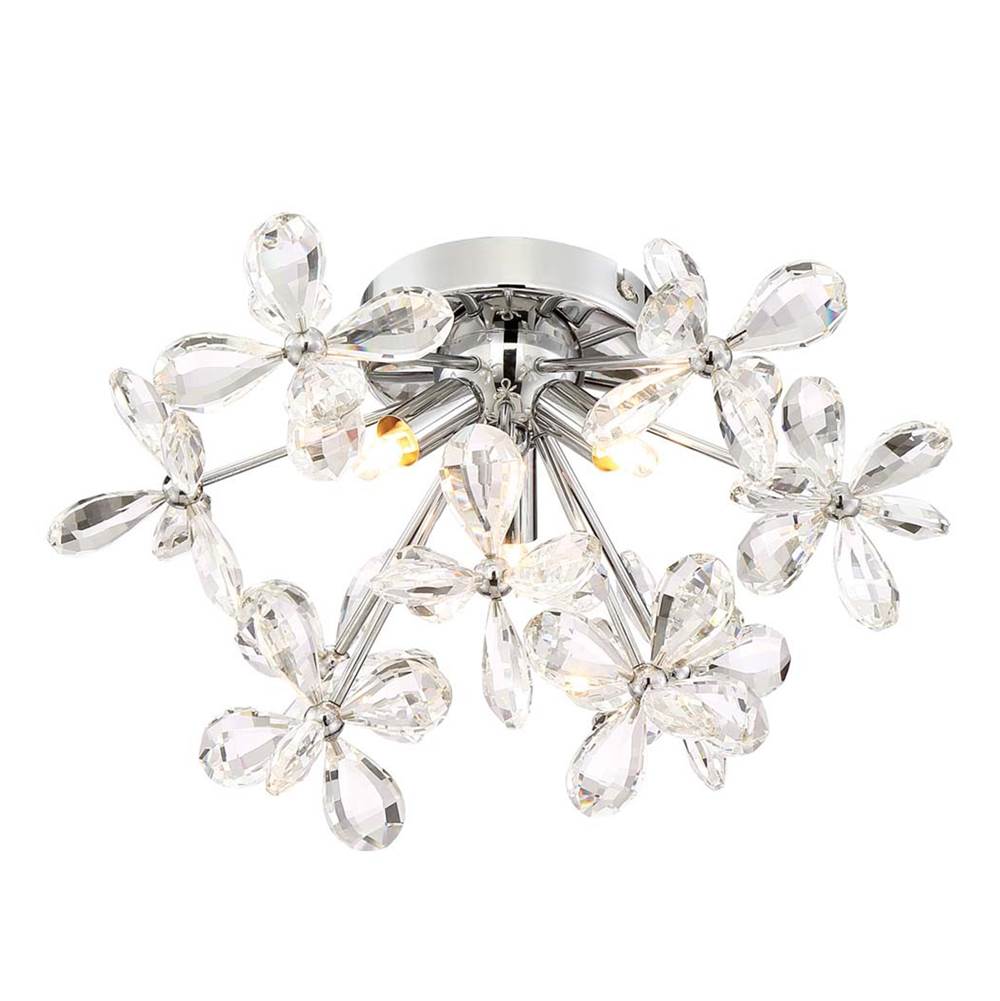 Zeev Lighting 3-Light Floral Crystal Pedal Sputnik Chrome Flush Mount