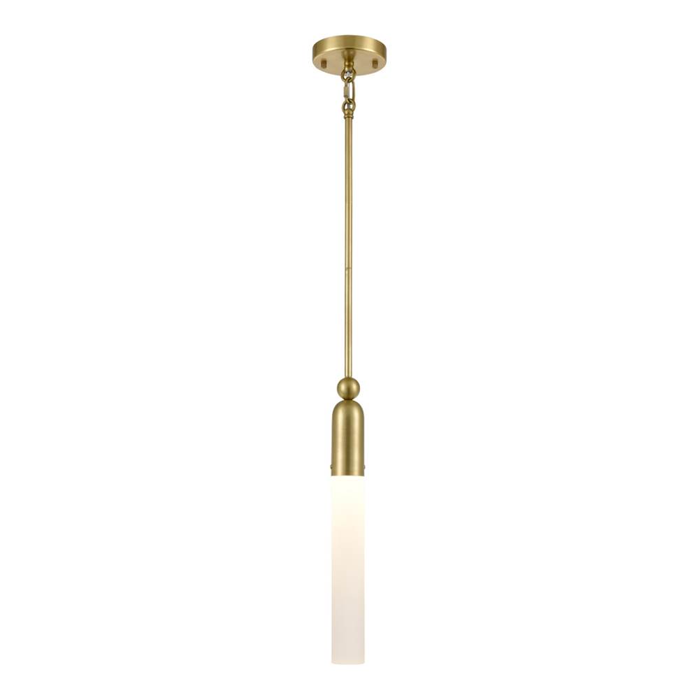 Zeev Lighting 1-Light Aged Brass Cylindrical Glass Mini Pendant