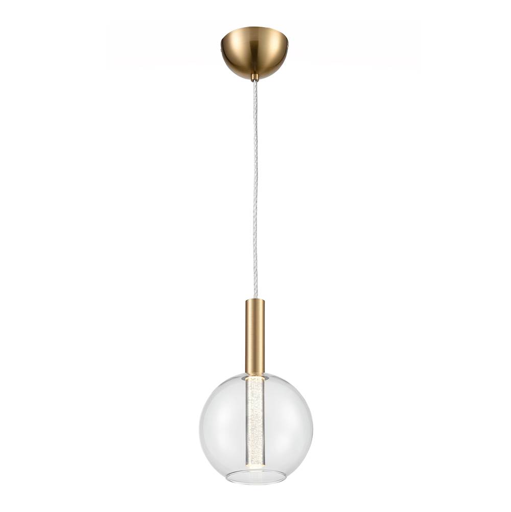 Zeev Lighting Led 7'' Clear Globe Glass Seeded Acrylic, Golden Brass Mini Pendant