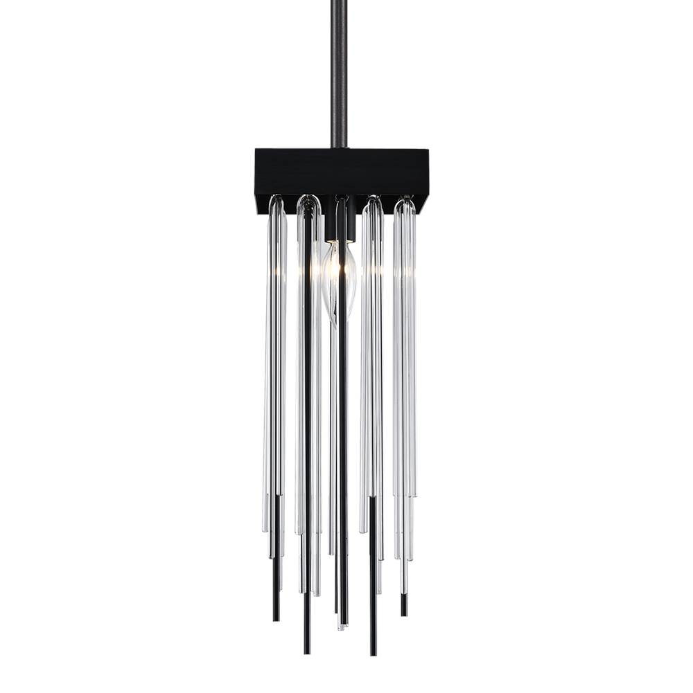 Zeev Lighting 1-Light 6'' Square Satin Brushed Black Convertible Flush Crystal Mini-Pendant Light