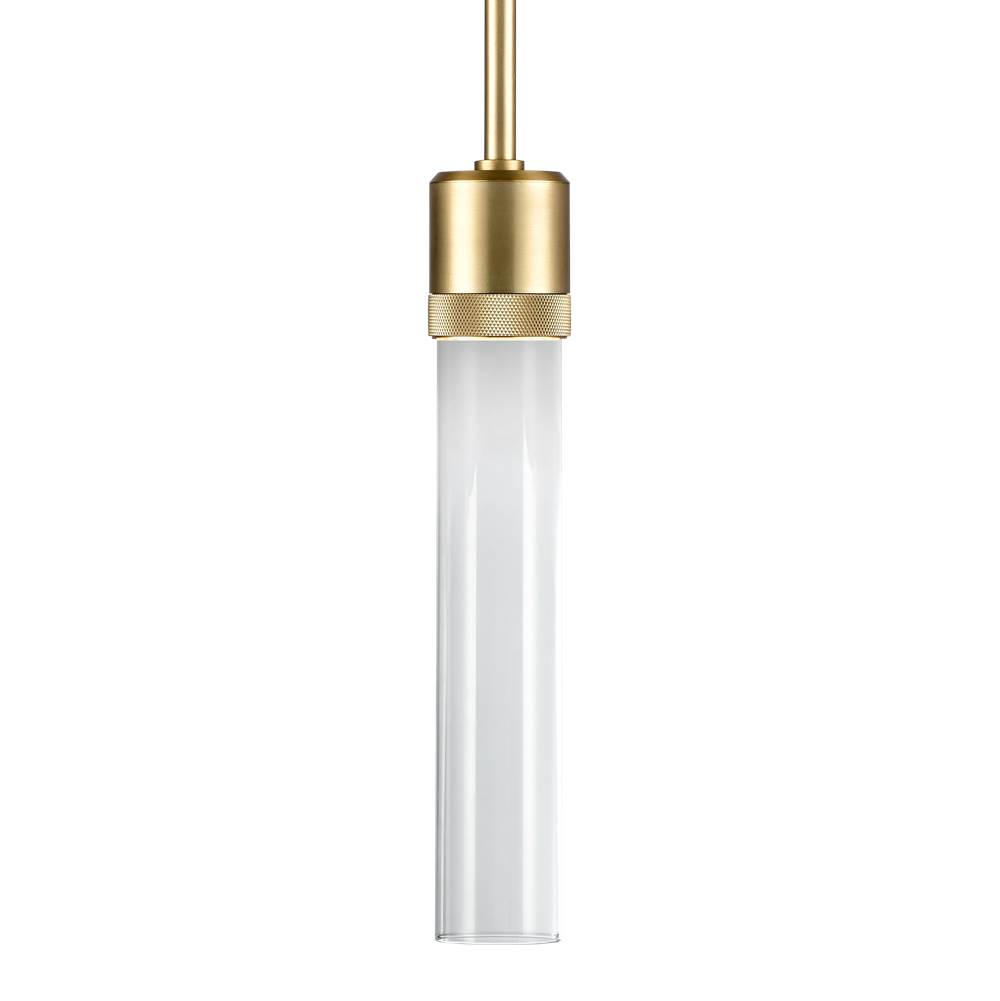 Zeev Lighting 3'' Led 3Cct Vertical Cylindrical Pendant Light, 12'' Clear Glass And Aged Brass Finish