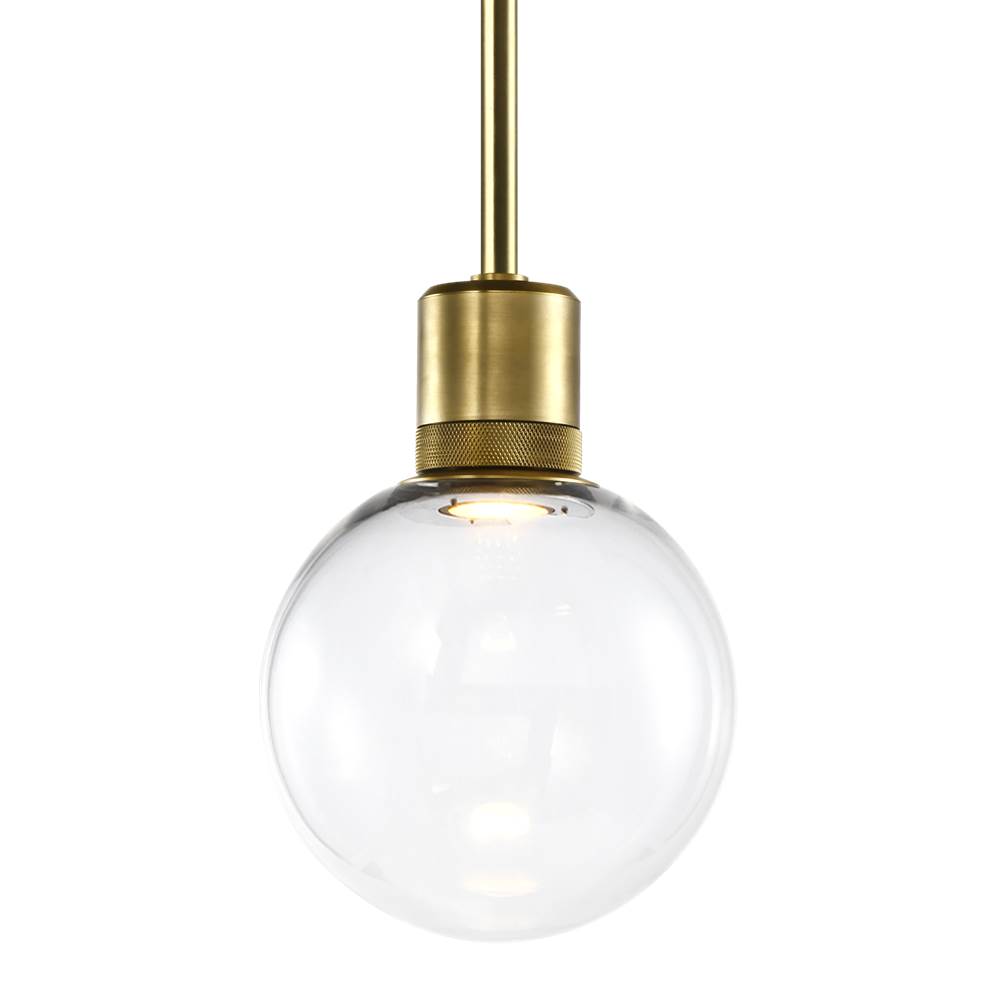 Zeev Lighting 8'' Led 3Cct Clear Globe Glass Pendant Light And Aged Brass Metal Finish