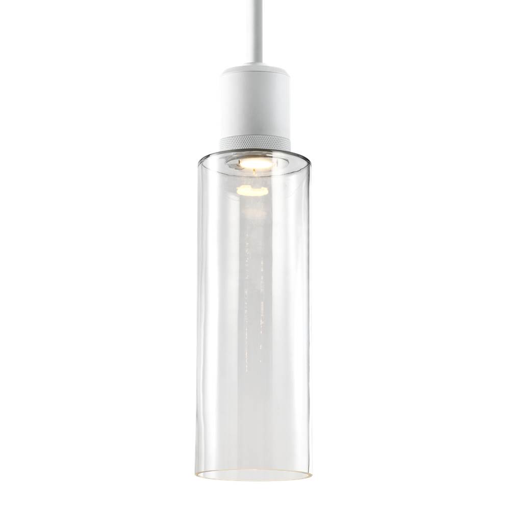 Zeev Lighting 6'' Led 3Cct Cylindrical Drum Pendant Light, 18'' Clear Glass And Matte White Metal Finish