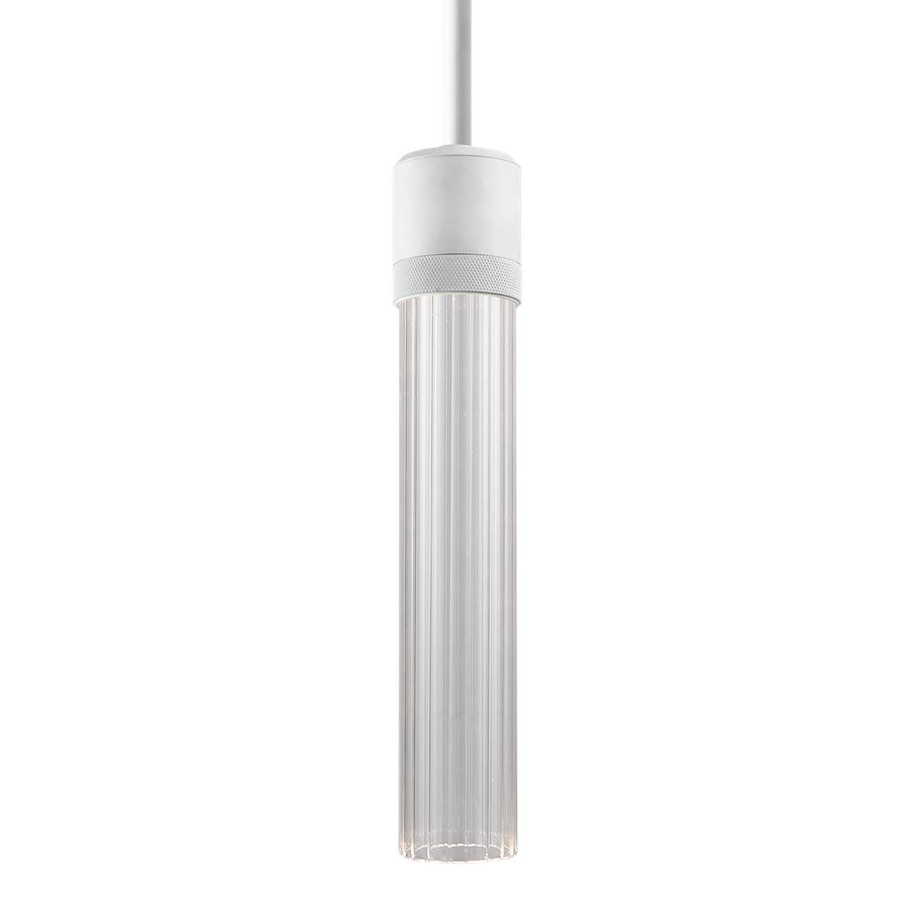 Zeev Lighting 3'' Led 3Cct Vertical Cylindrical Pendant Light, 12'' Fluted Glass And Matte White Finish