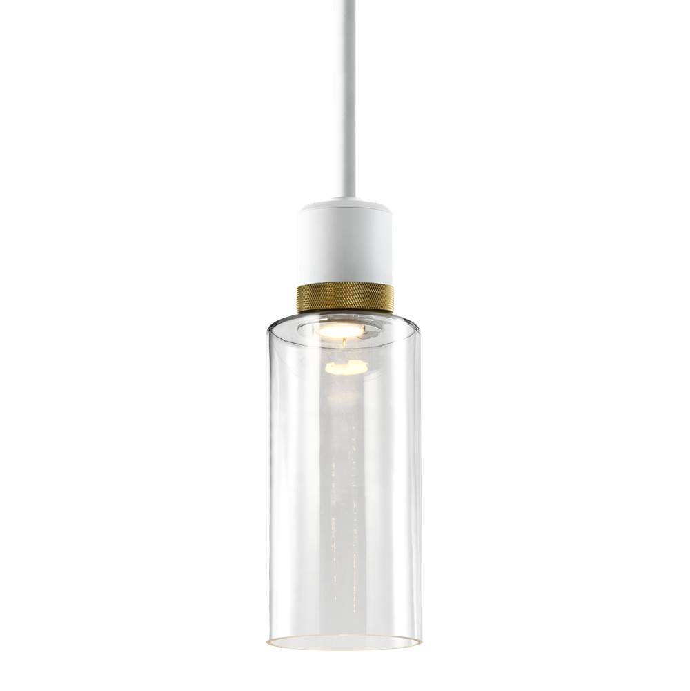 Zeev Lighting 6'' Led 3Cct Cylindrical Drum Pendant Light, 12'' Clear Glass And Matte White With Brass Metal Finish