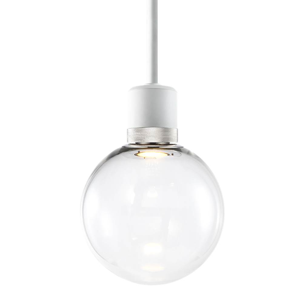 Zeev Lighting 8'' Led 3Cct Clear Globe Glass Pendant Light And Matte White With Nickel Metal Finish