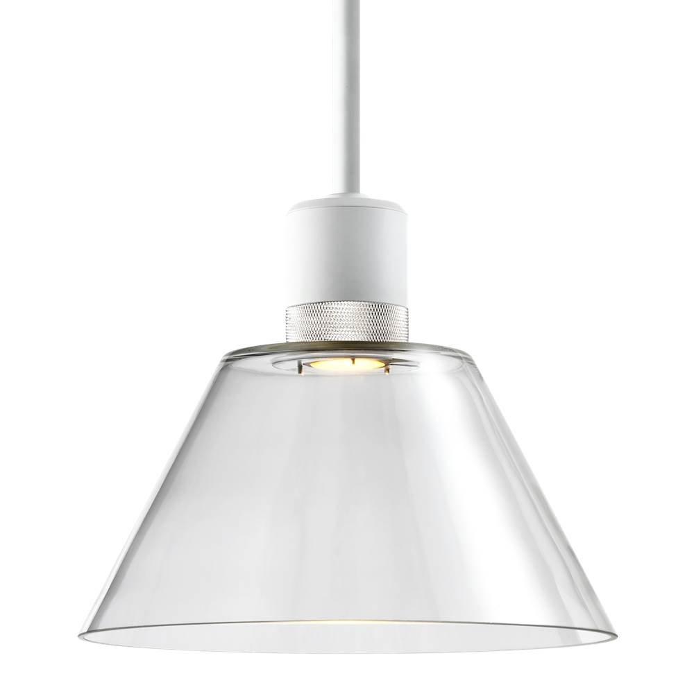 Zeev Lighting 12'' Led 3Cct Clear Cone Glass Pendant Light And Matte White With Nickel Metal Finish