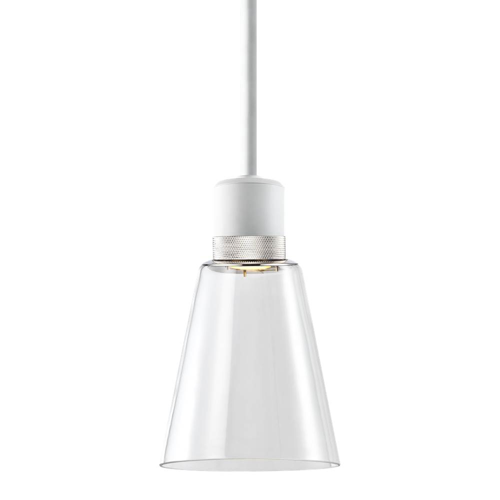 Zeev Lighting 7'' Led 3Cct Clear Bell Glass Pendant Light, Matte White With Nickel Metal Finish