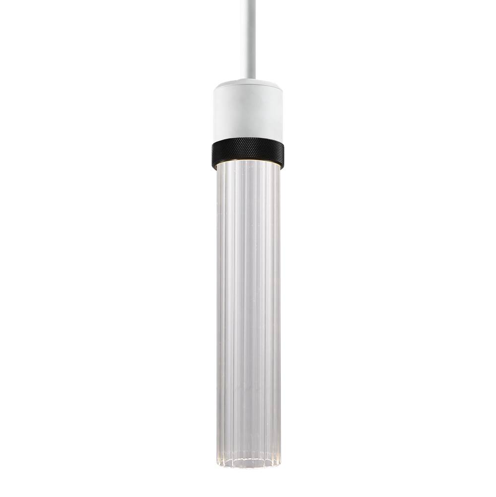 Zeev Lighting 3'' Led 3Cct Cylindrical Pendant Light, 12'' Fluted Glass And Matte White With Black Finish