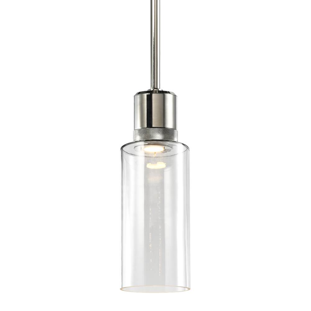 Zeev Lighting 6'' Led 3Cct Cylindrical Drum Pendant Light, 12'' Clear Glass And Polished Nickel Metal Finish