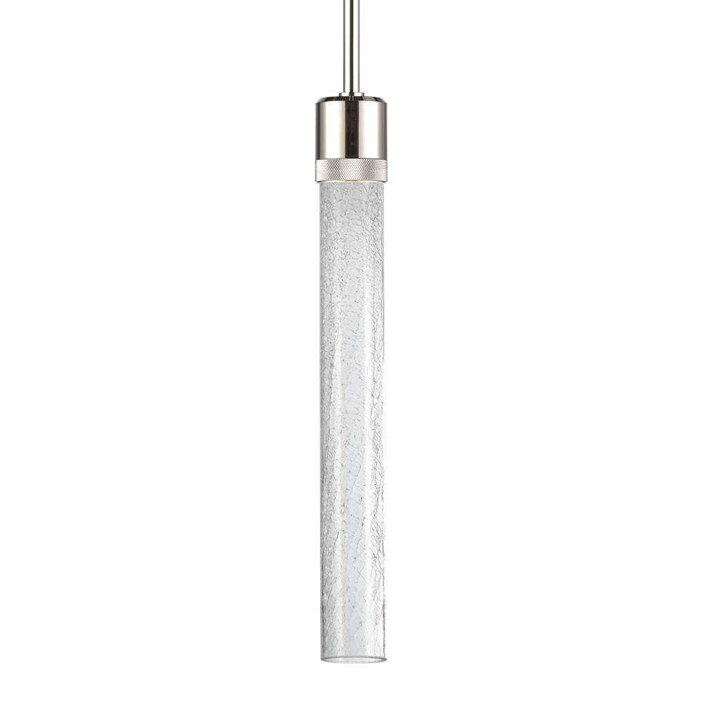 Zeev Lighting 3'' Led 3Cct Cylindrical Pendant Light, 18'' Crackled Glass And Polished Nickel Finish