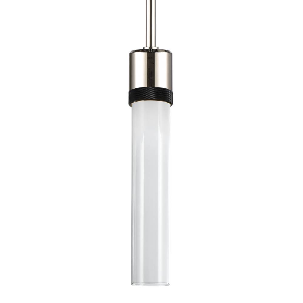 Zeev Lighting 3'' Led 3Cct Cylindrical Pendant Light, 12'' Clear Glass And Polished Nickel With Black Finish