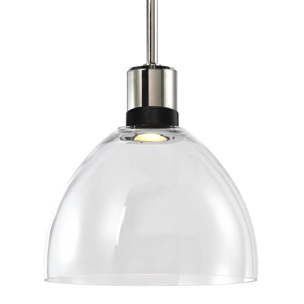 Zeev Lighting 10'' Led 3Cct Clear Dome Glass Pendant Light And Polished Nickel With Black Metal Finish