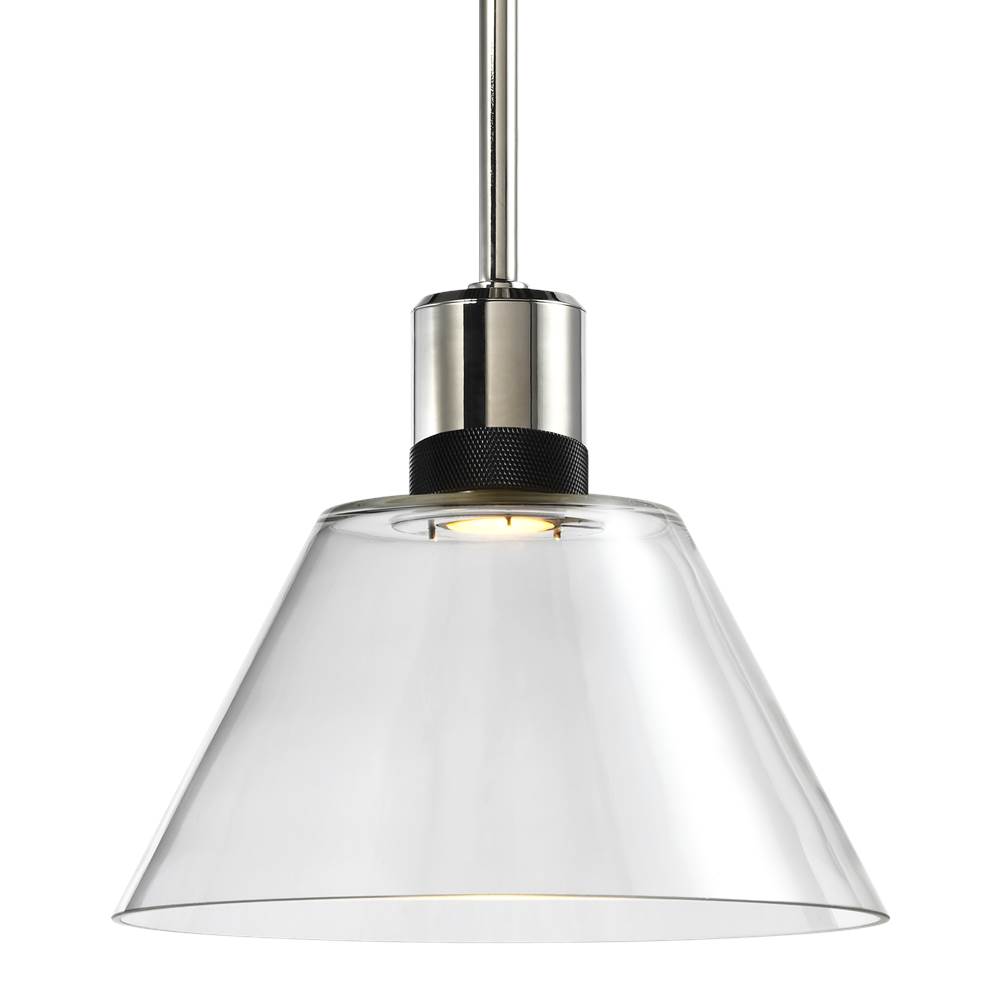 Zeev Lighting 12'' Led 3Cct Clear Cone Glass Pendant Light And Polished Nickel With Black Metal Finish
