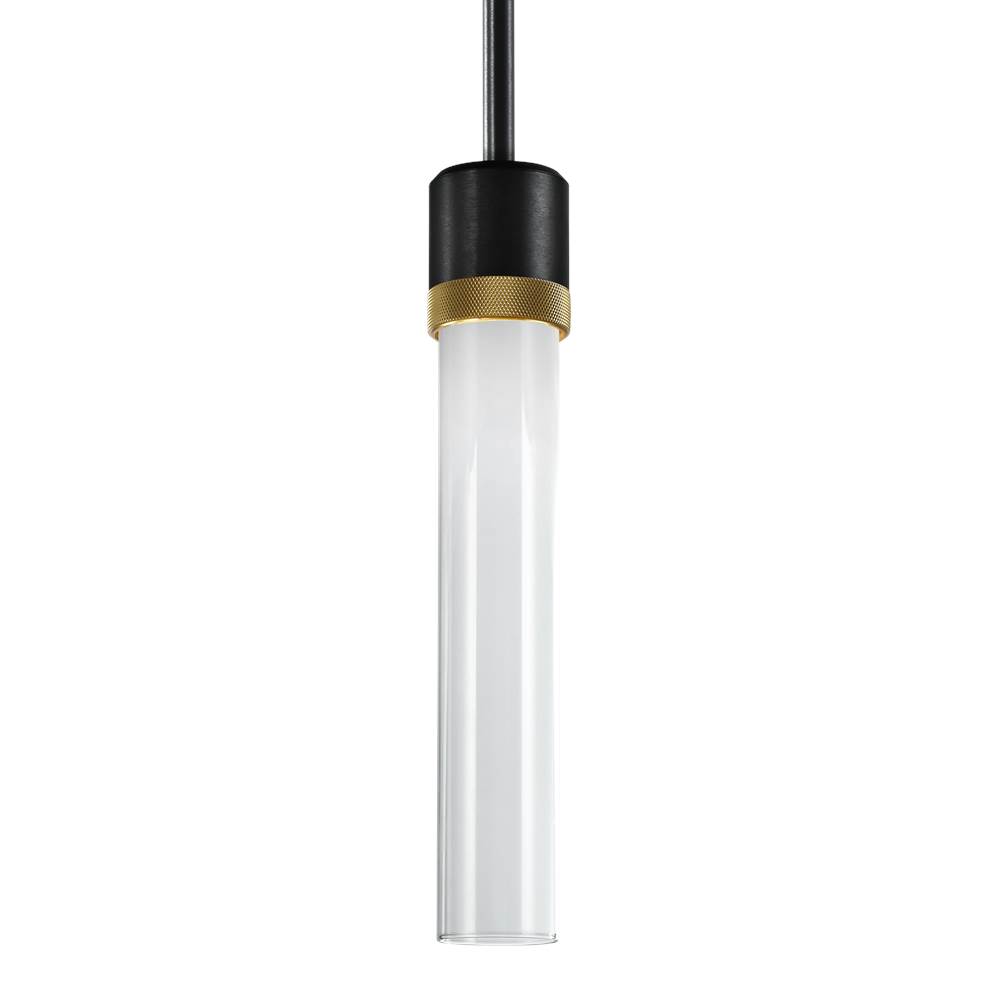 Zeev Lighting 3'' Led 3Cct Cylindrical Pendant Light, 12'' Clear Glass And Satin Brushed Black With Brass Finish