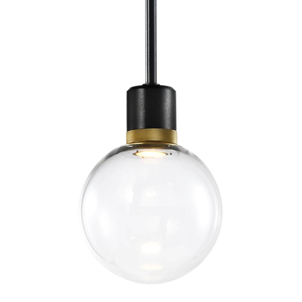 Zeev Lighting 8'' Led 3Cct Clear Globe Glass Pendant Light And Satin Brushed Black With Brass Metal Finish