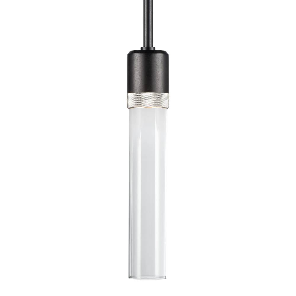 Zeev Lighting 3'' Led 3Cct Cylindrical Pendant Light, 12'' Clear Glass And Satin Brushed Black With Nickel Finish