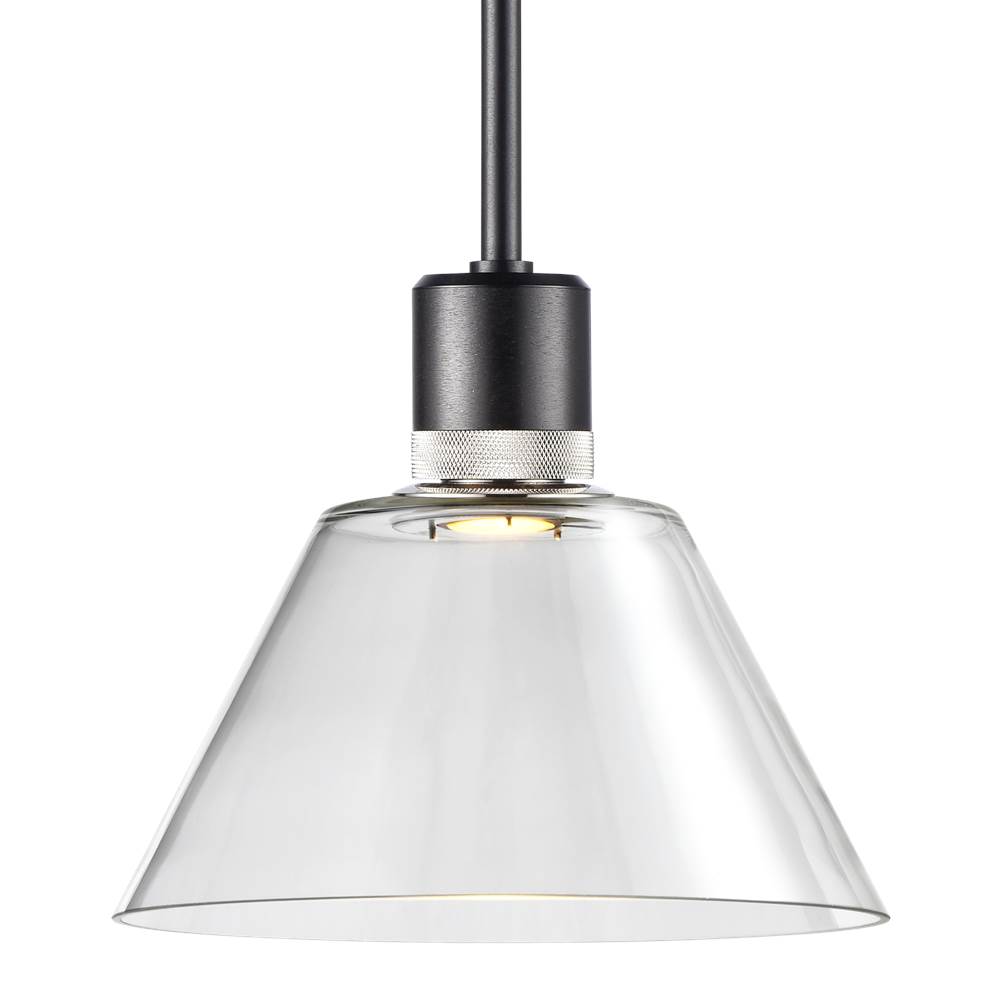 Zeev Lighting 12'' Led 3Cct Clear Cone Glass Pendant Light And Satin Brushed Black With Nickel Metal Finish