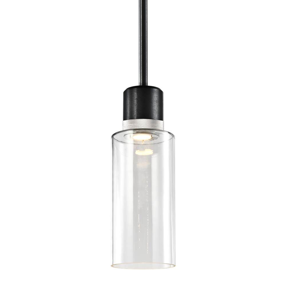 Zeev Lighting 6'' Led 3Cct Cylindrical Drum Pendant Light, 12'' Clear Glass And Satin Brushed Black With Nickel Metal Finish