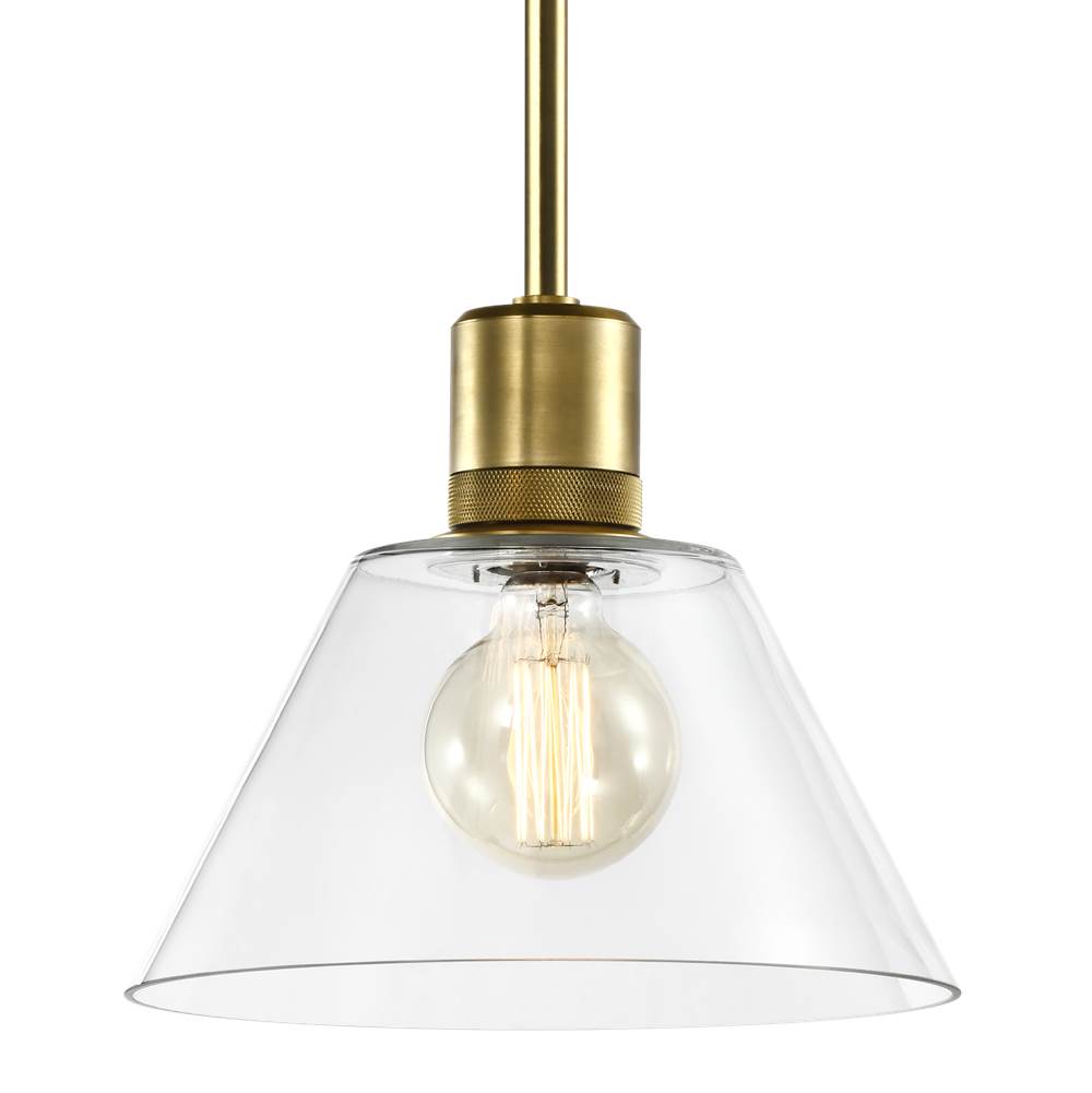 Zeev Lighting 12'' E26 Clear Cone Glass Pendant Light And Aged Brass Metal Finish