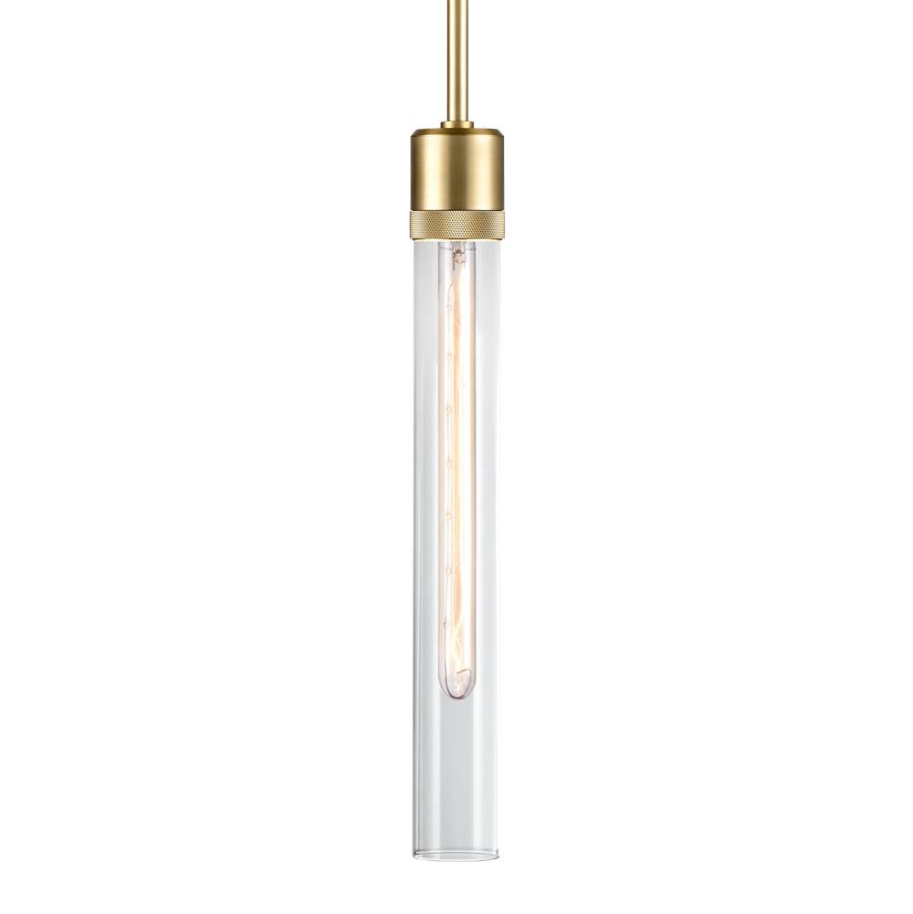 Zeev Lighting 3'' E26 Cylindrical Pendant Light, 18'' Clear Glass And Aged Brass Finish