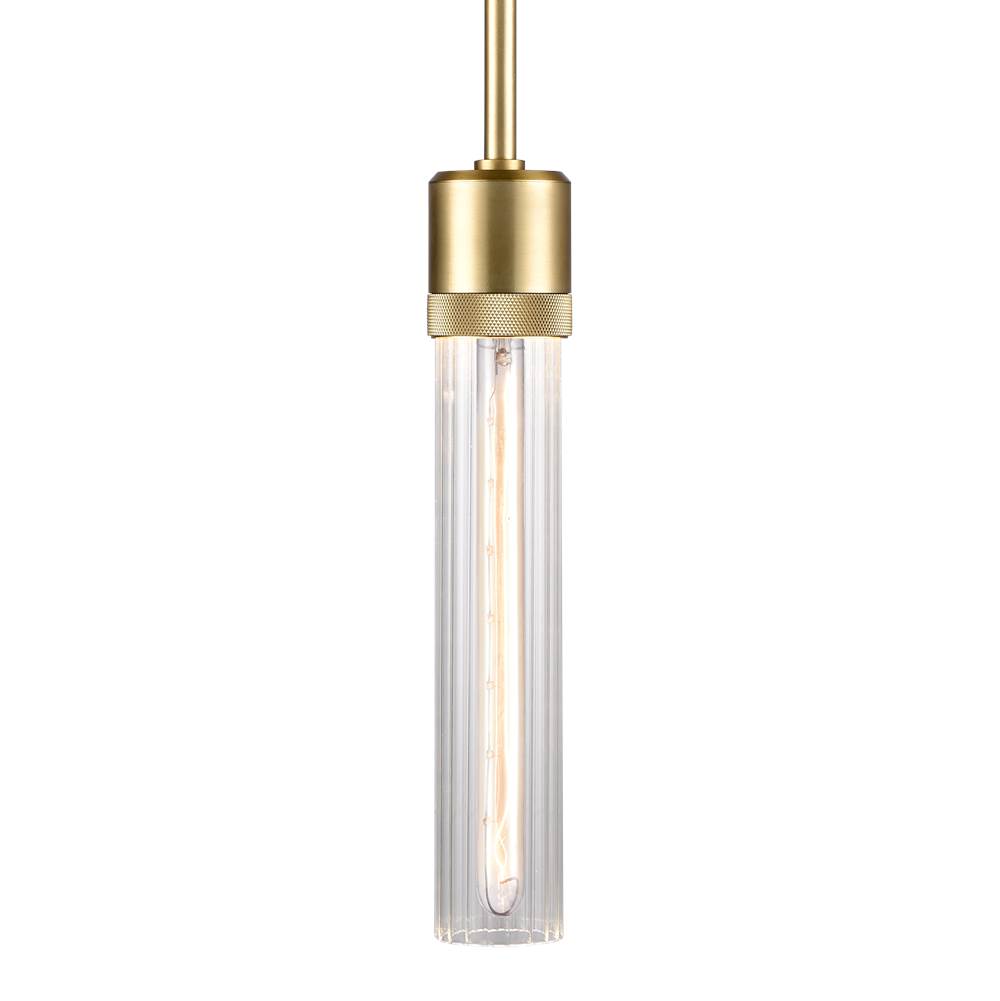 Zeev Lighting 3'' E26 Cylindrical Pendant Light, 12'' Fluted Glass And Aged Brass Finish
