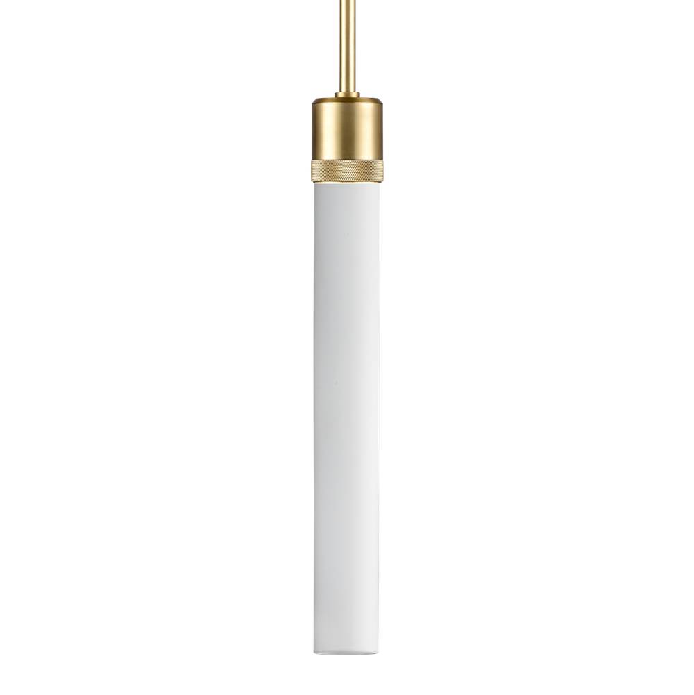 Zeev Lighting 3'' E26 Cylindrical Pendant Light, 18'' Frosted Glass And Aged Brass Finish