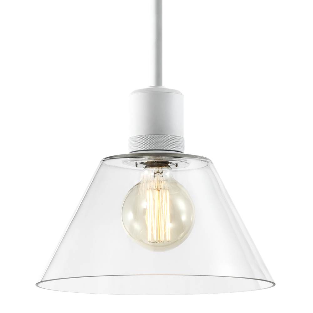 Zeev Lighting 12'' E26 Clear Cone Glass Pendant Light And Matte White Metal Finish