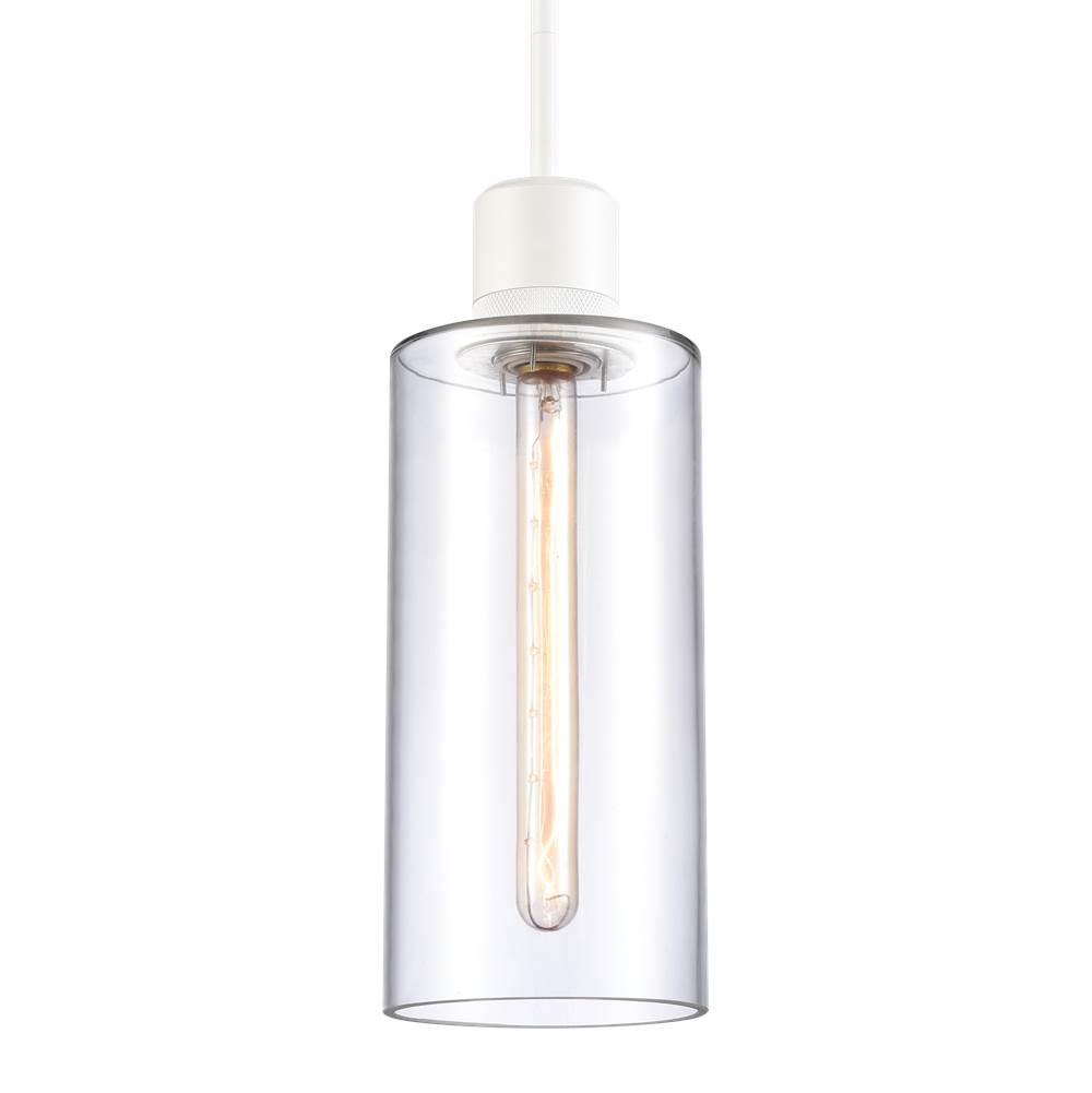 Zeev Lighting 6'' E26 Cylindrical Drum Pendant Light, 12'' Clear Glass And Matte White Metal Finish