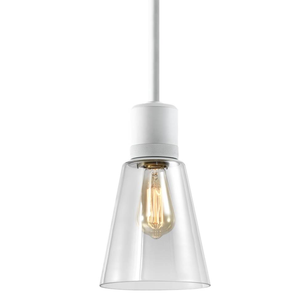 Zeev Lighting 7'' E26 Clear Bell Glass Pendant Light, Matte White Metal Finish