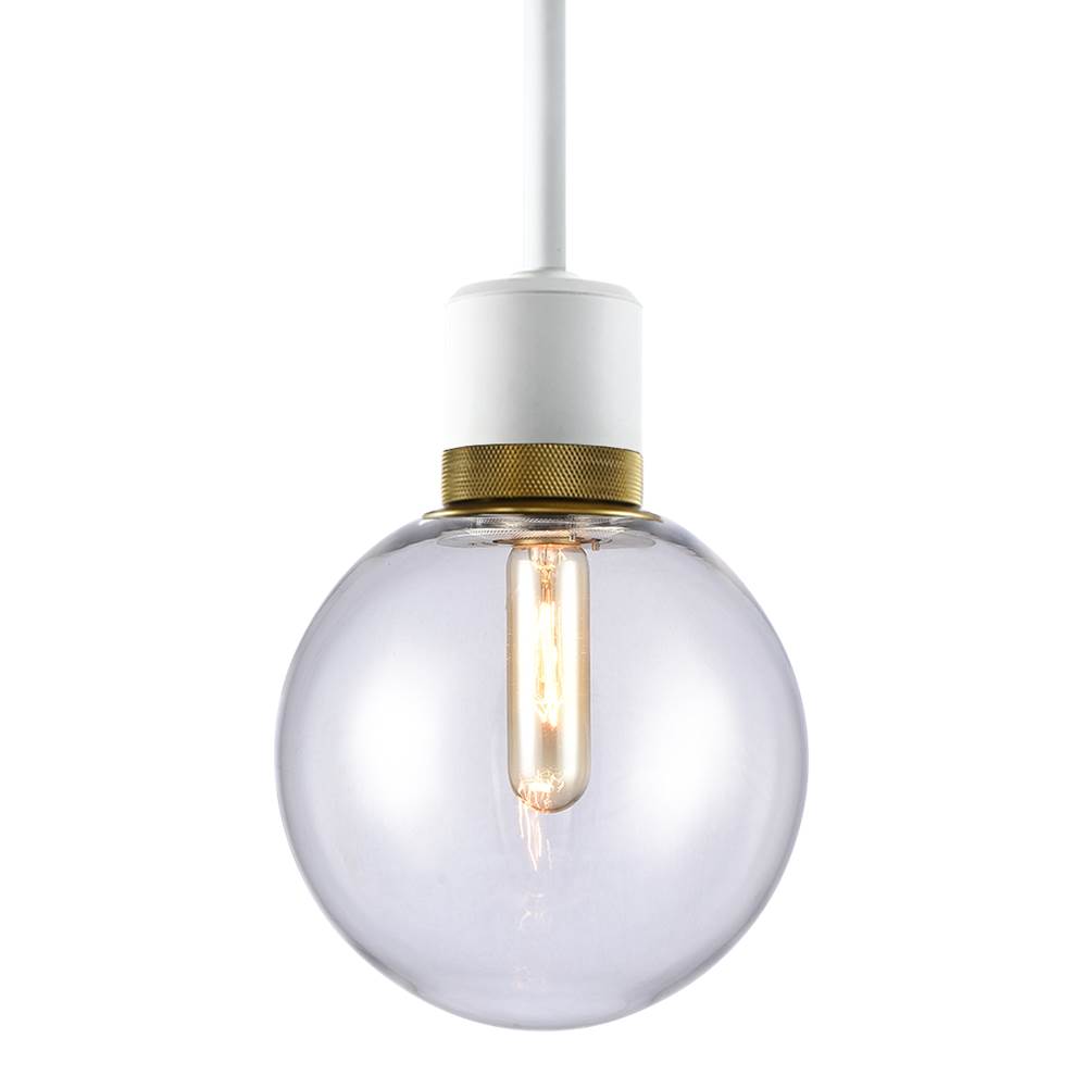 Zeev Lighting 8'' E26 Clear Globe Glass Pendant Light And Matte White With Brass Metal Finish