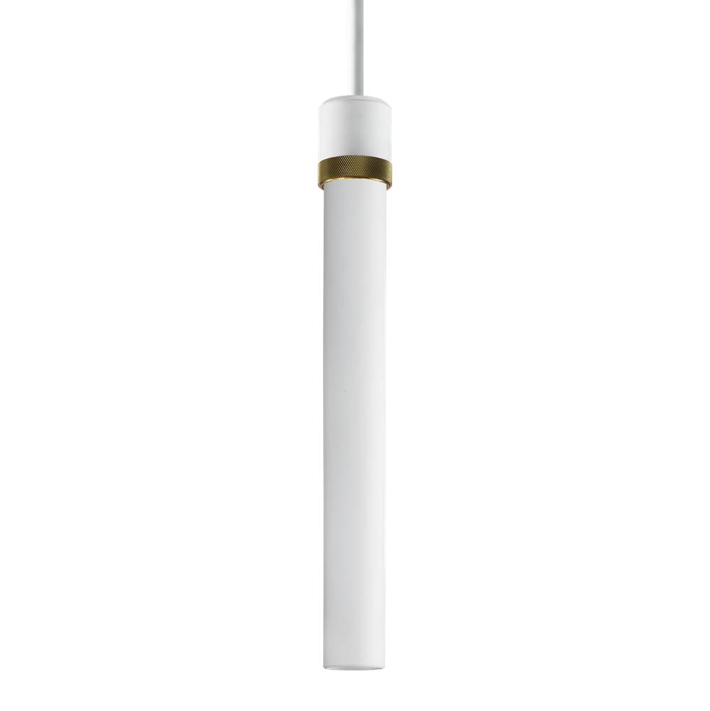Zeev Lighting 3'' E26 Cylindrical Pendant Light, 18'' Frosted Glass And Matte White With Brass Finish