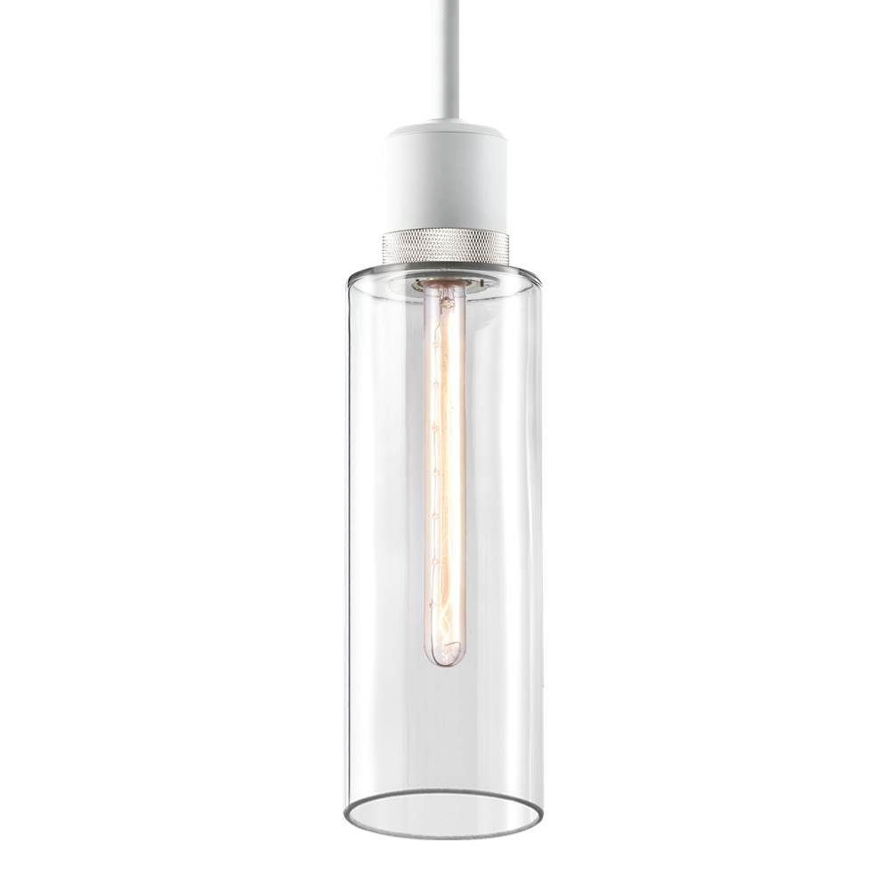 Zeev Lighting 6'' E26 Cylindrical Drum Pendant Light, 18'' Clear Glass And Matte White With Nickel Metal Finish