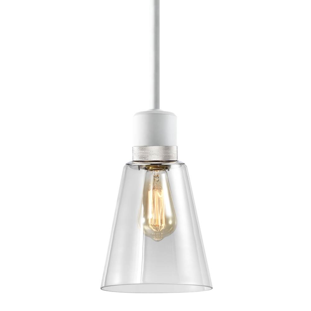 Zeev Lighting 7'' E26 Clear Bell Glass Pendant Light, Matte White With Nickel Metal Finish