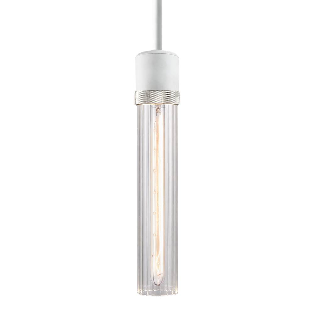 Zeev Lighting 3'' E26 Cylindrical Pendant Light, 12'' Fluted Glass And Matte White With Nickel Finish