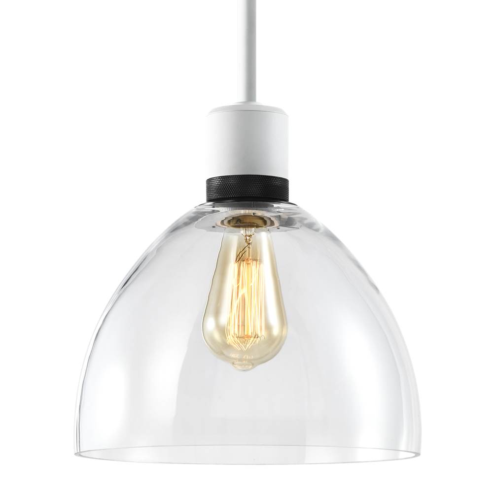 Zeev Lighting 10'' E26 Clear Dome Glass Pendant Light And Matte White With Black Metal Finish