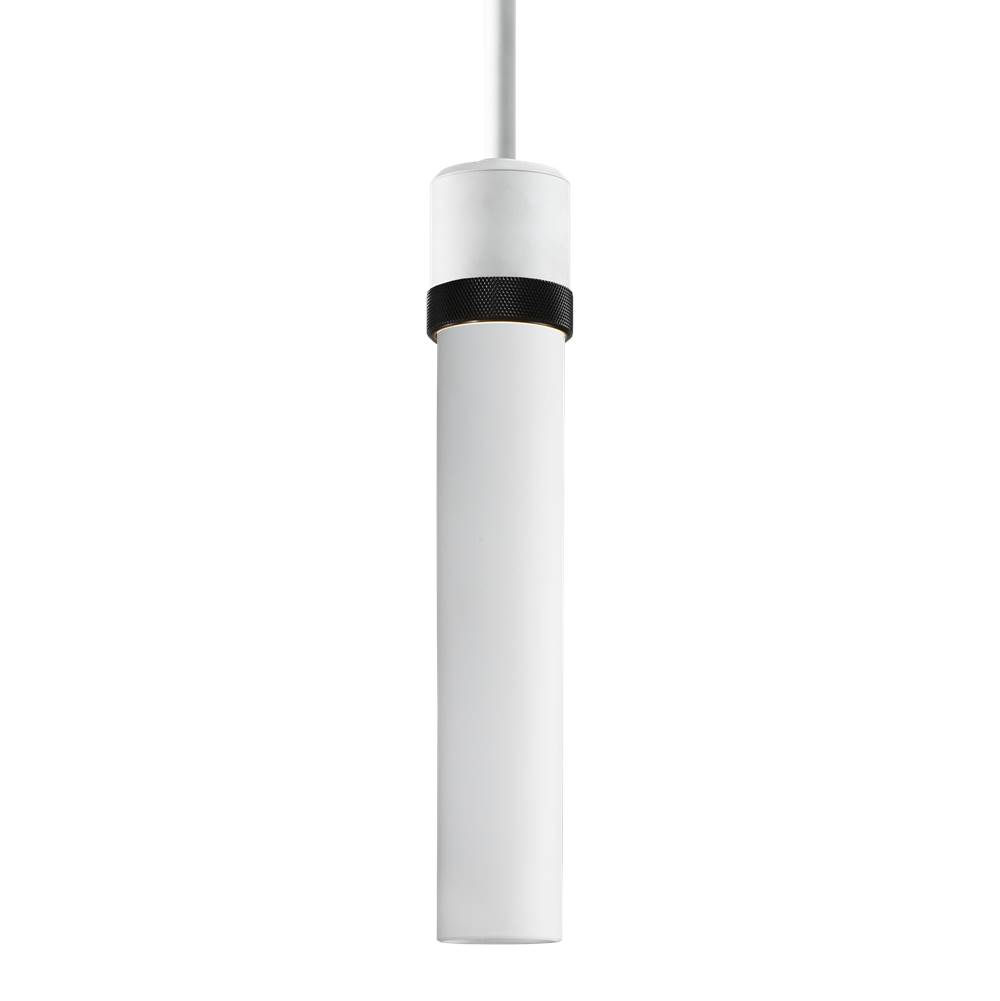 Zeev Lighting 3'' E26 Cylindrical Pendant Light, 12'' Frosted Glass And Matte White With Black Finish