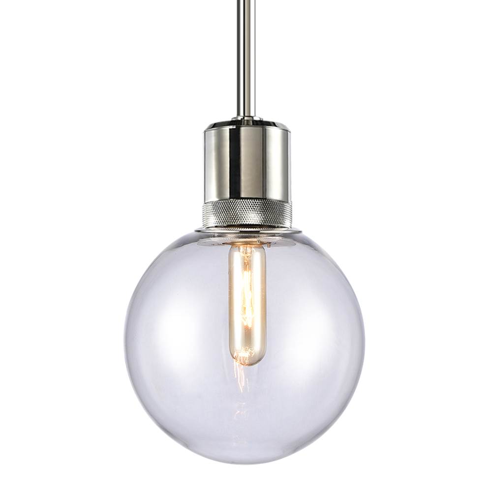 Zeev Lighting 8'' E26 Clear Globe Glass Pendant Light And Polished Nickel Metal Finish