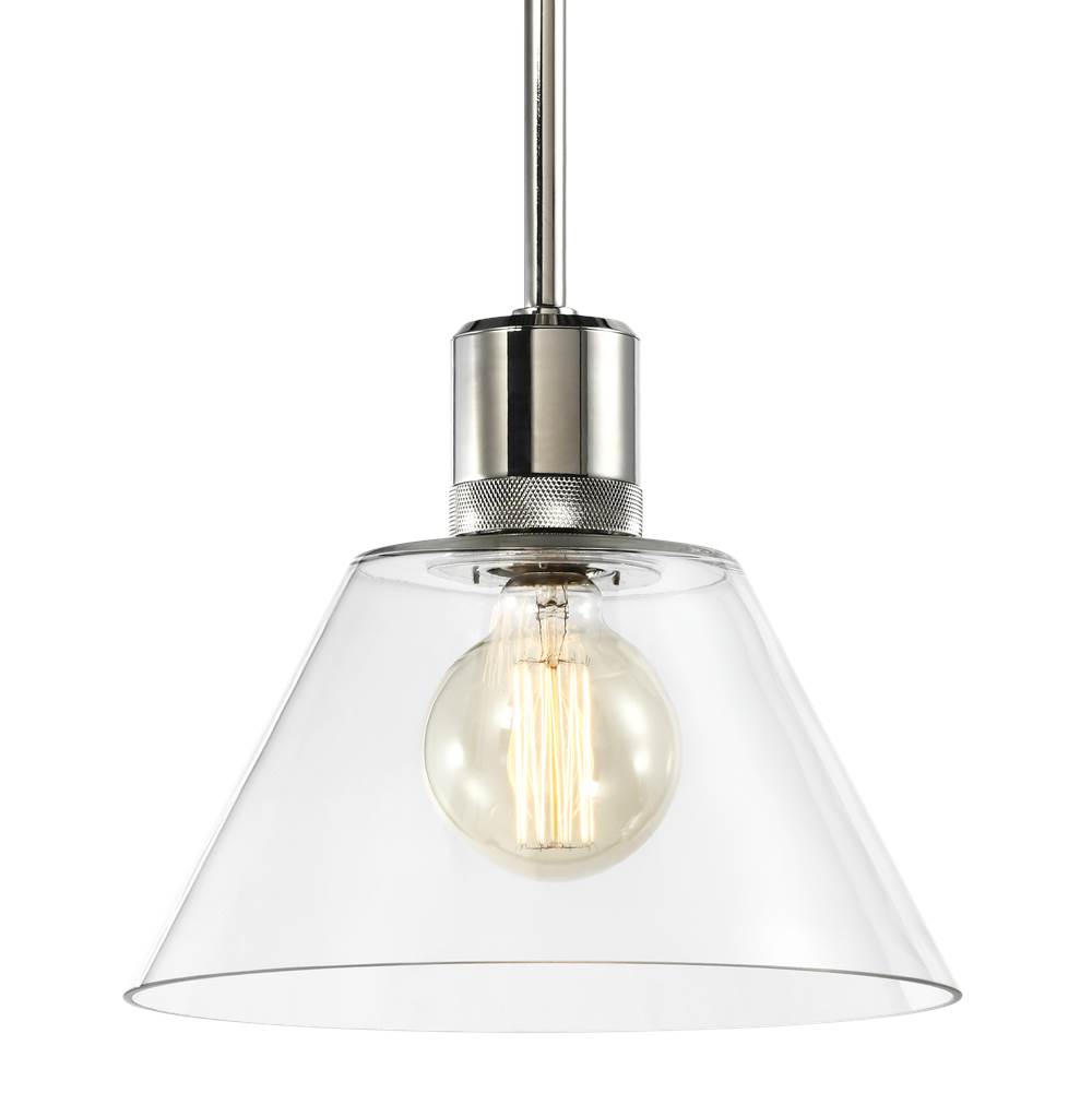Zeev Lighting 12'' E26 Clear Cone Glass Pendant Light And Polished Nickel Metal Finish