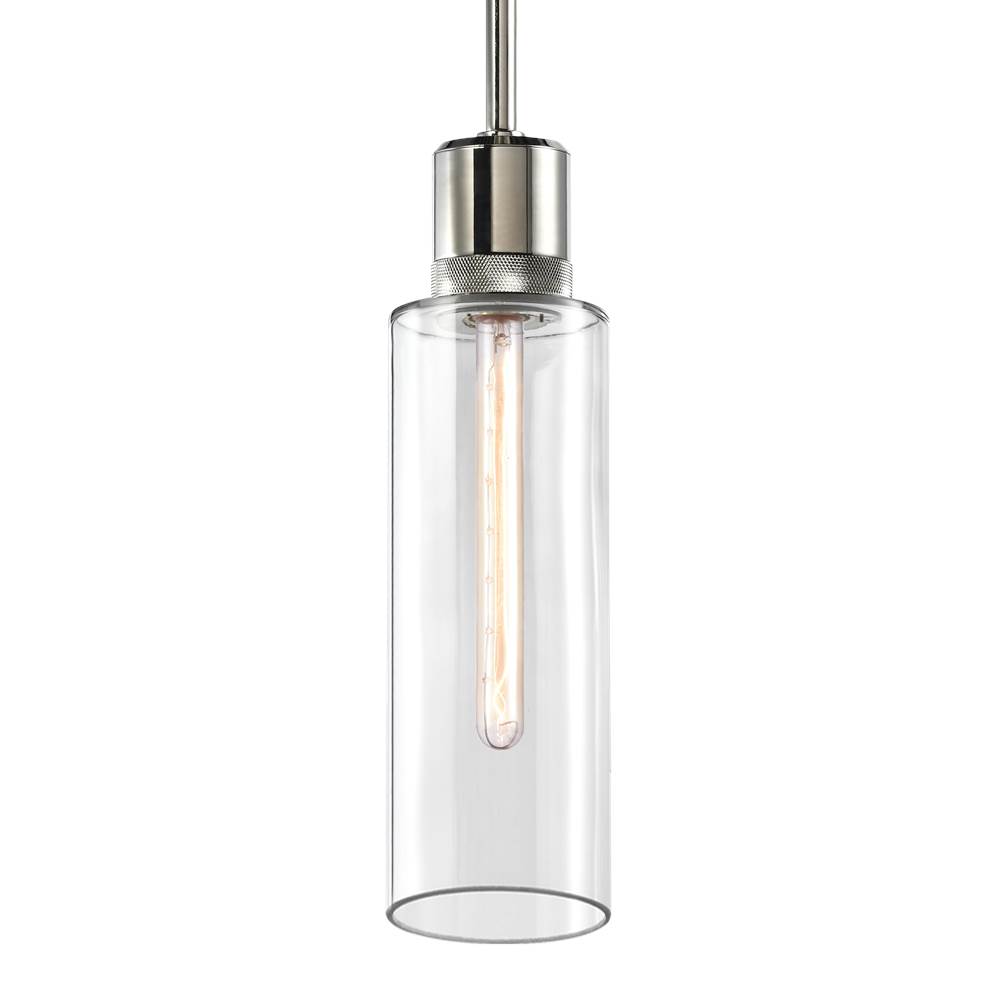 Zeev Lighting 6'' E26 Cylindrical Drum Pendant Light, 18'' Clear Glass And Polished Nickel Metal Finish
