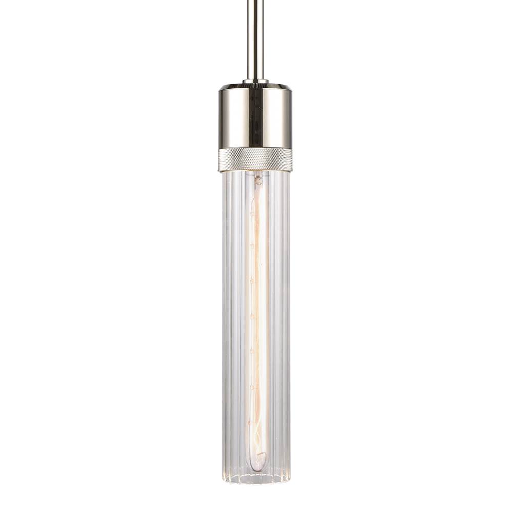 Zeev Lighting 3'' E26 Cylindrical Pendant Light, 12'' Fluted Glass And Polished Nickel Finish